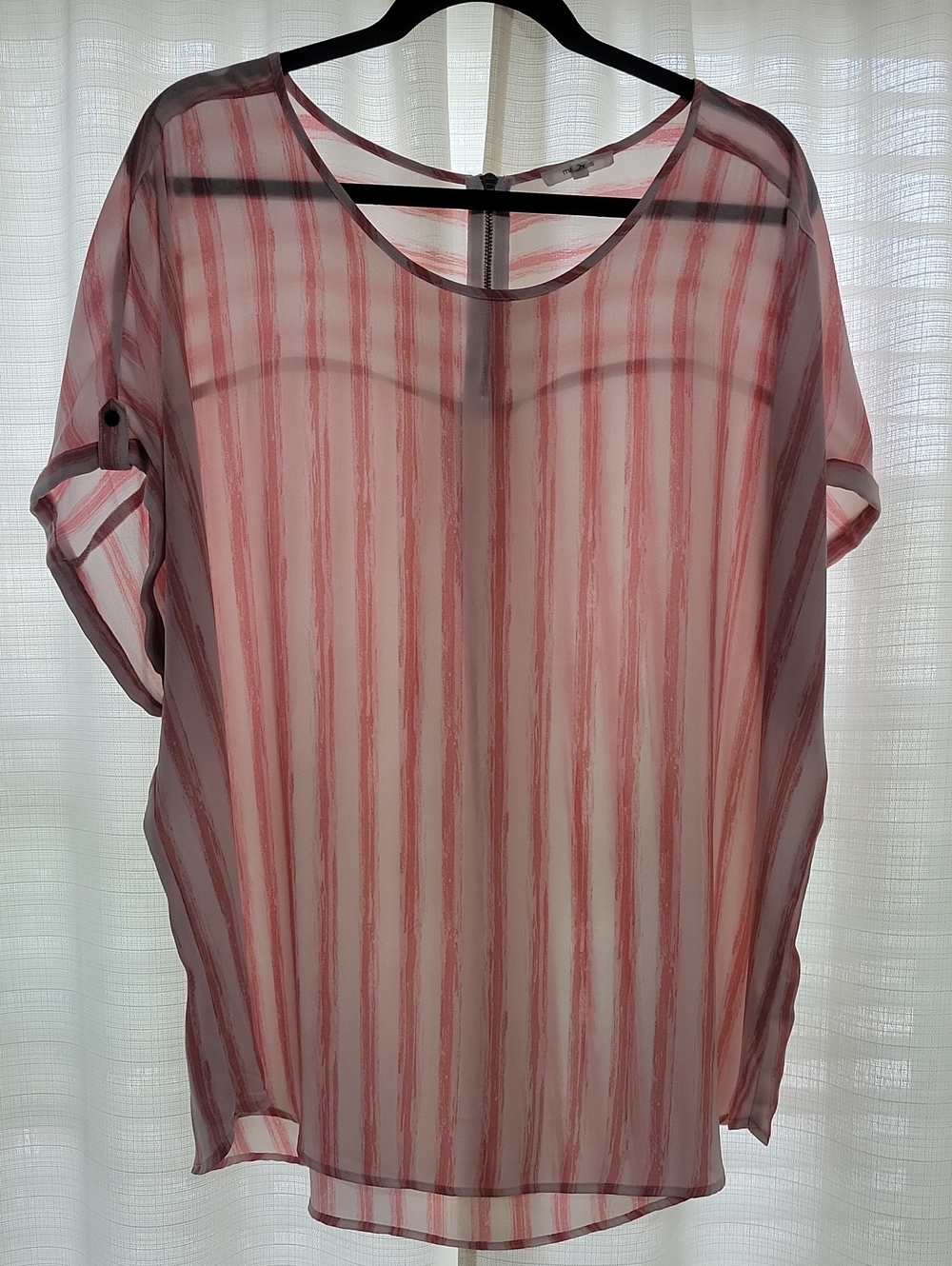 Maurices Pink & White Vertical Stripe Semi-Sheer Tunic, 2x